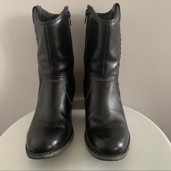 Hush Puppies Rustique West - Black Leather Mid Calf Boots with Heel - Size 8M - Picture 3 of 15